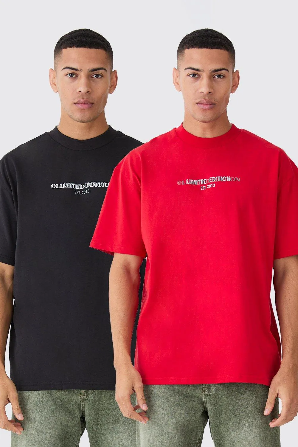 2 Pack Oversized Heavyweight Limited T-shirts | boohooMAN UK