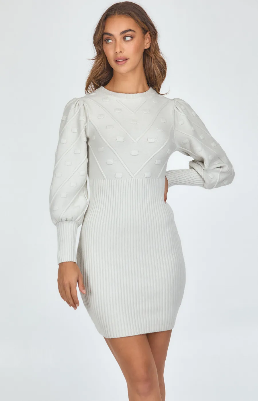 3D Textured Contrast Panel Knit Dress (SKN495)