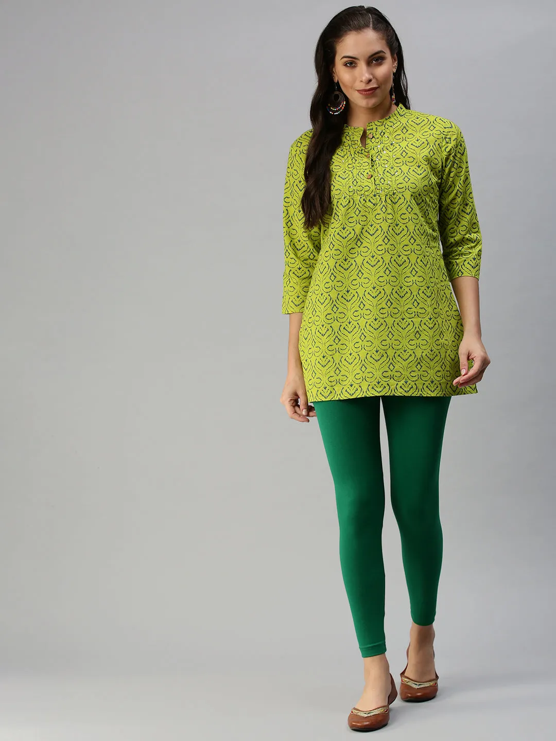 Ankle Length Leggings Cotton-Green