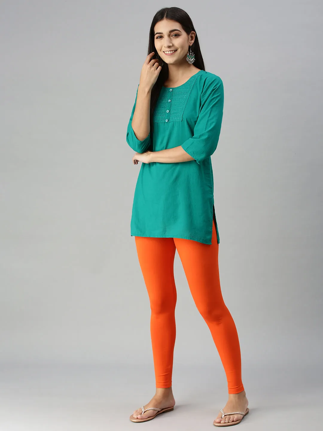 Ankle Length Leggings Cotton-Orange