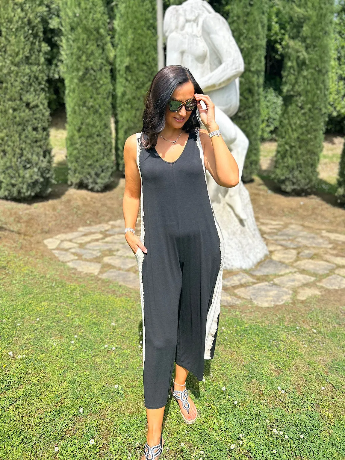 Black Side Detail Print Jumpsuit Jenna