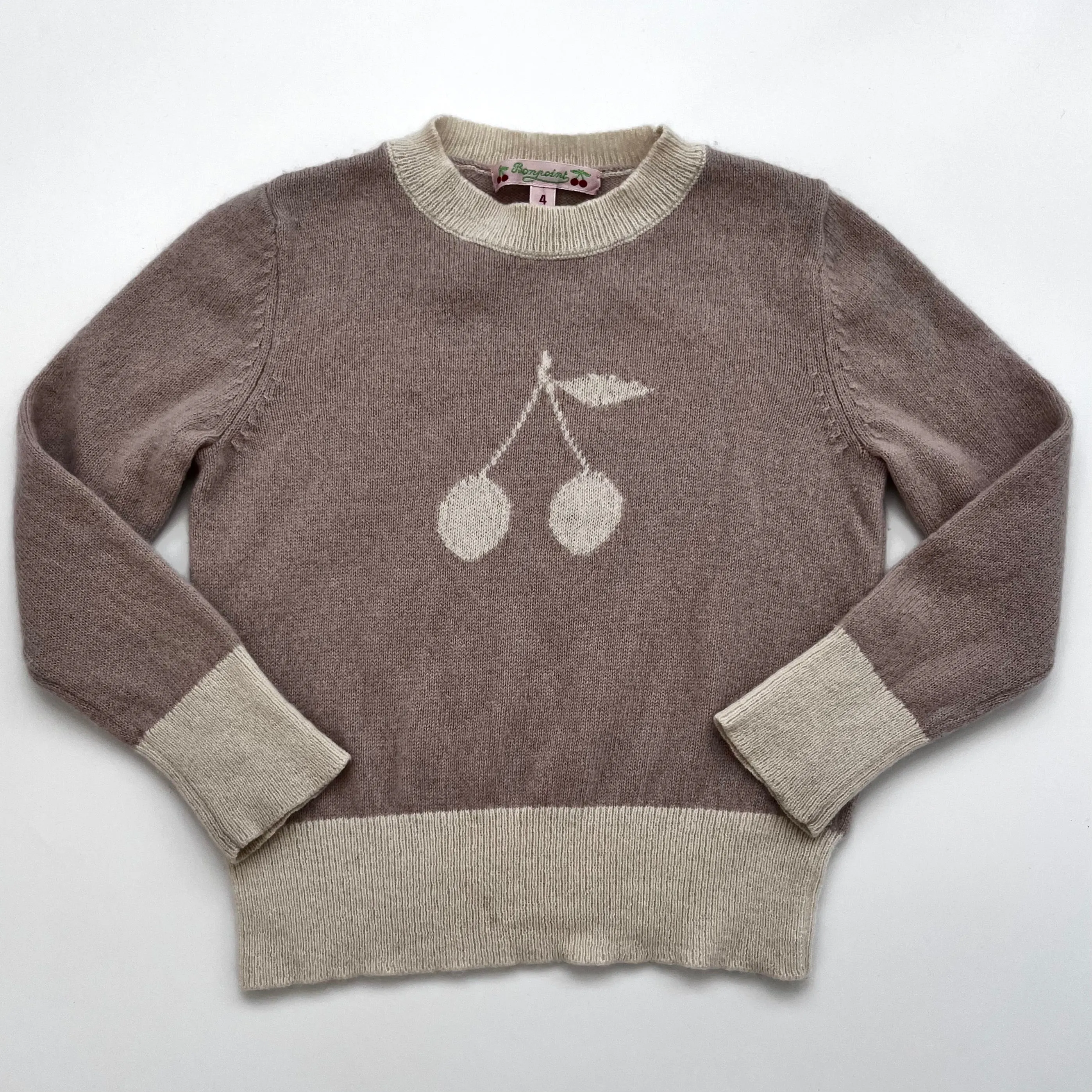 Bonpoint Dusty Pink Cashmere Cherry Motif Jumper: 4 Years