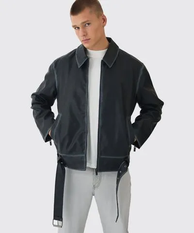 boohoo Mens Washed Seam Pu Moto Jacket