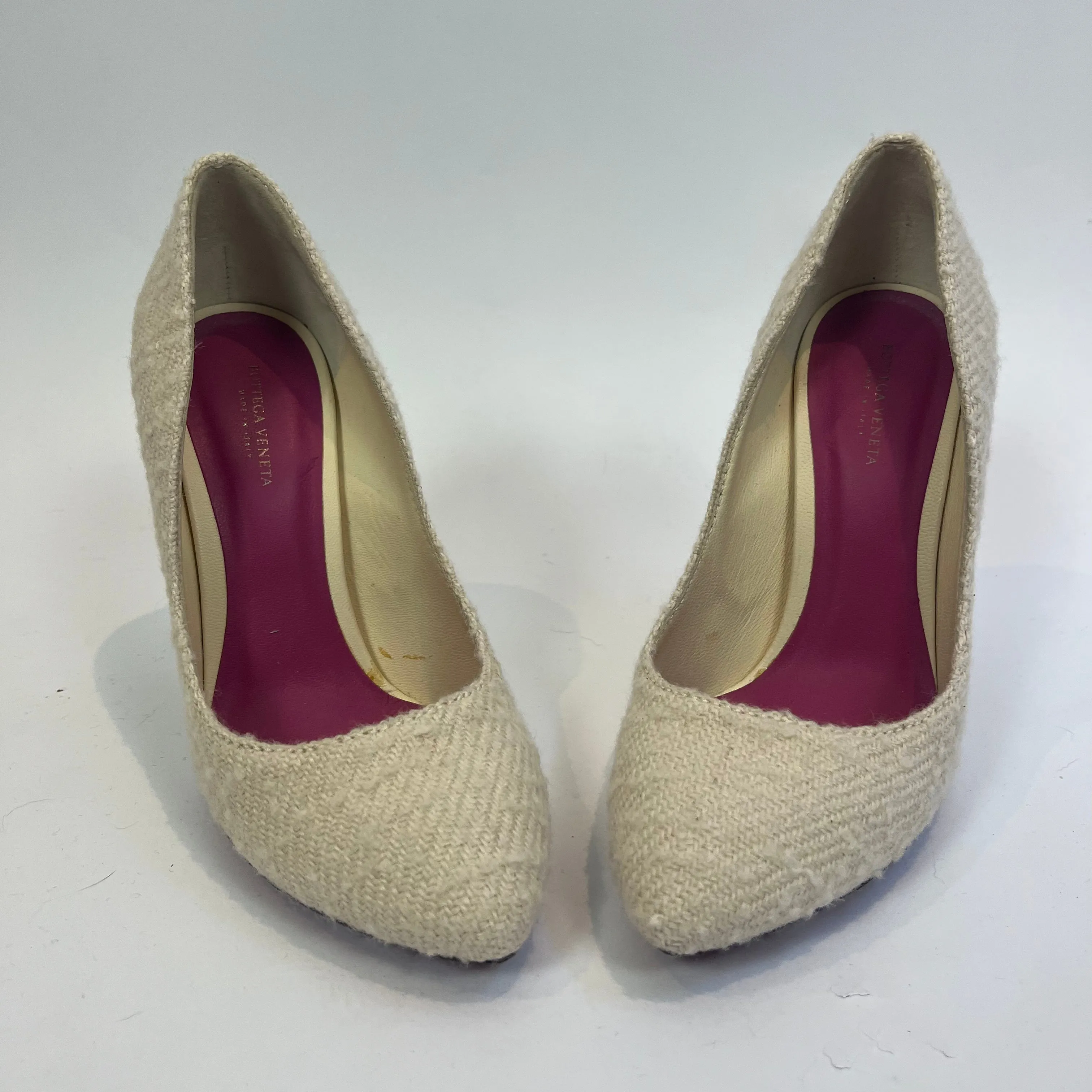 Bottega Veneta Cream Wool Glitter Heel Pumps 37.5