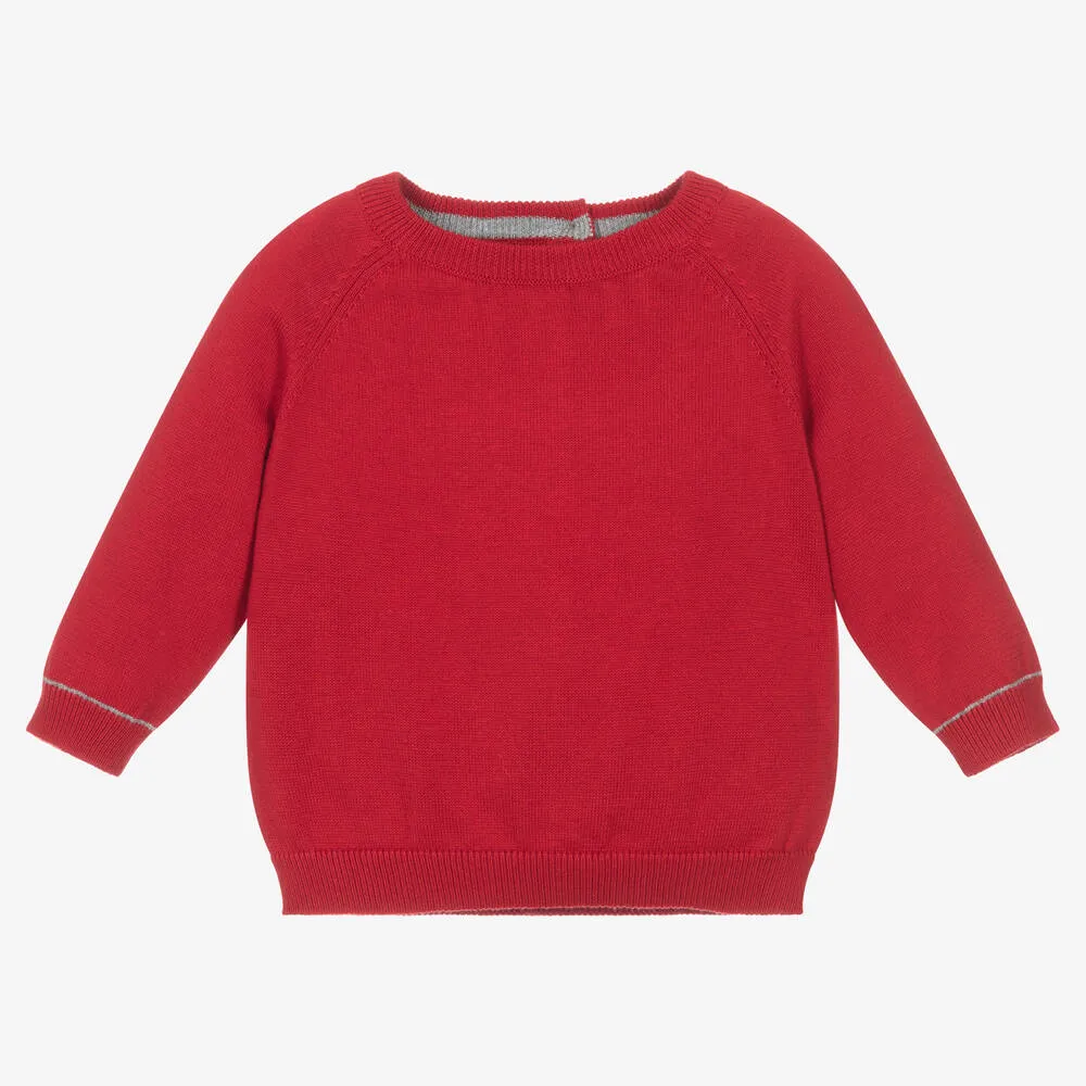 Boys Red Cotton Knitted Sweater