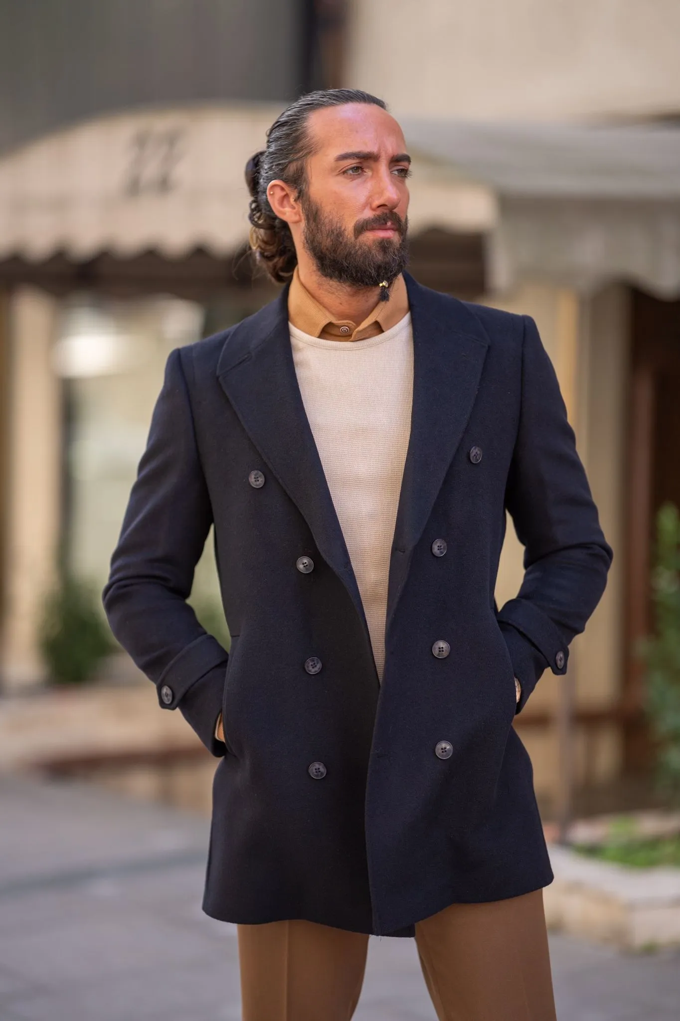 Brabion Black Slim Fit Long Coat