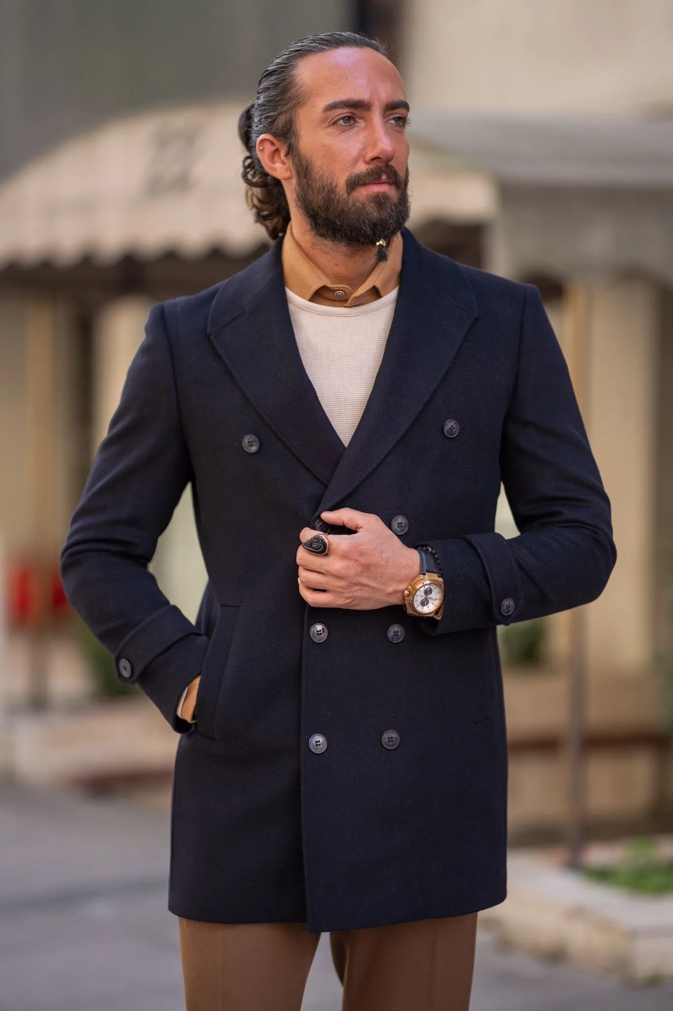 Brabion Black Slim Fit Long Coat