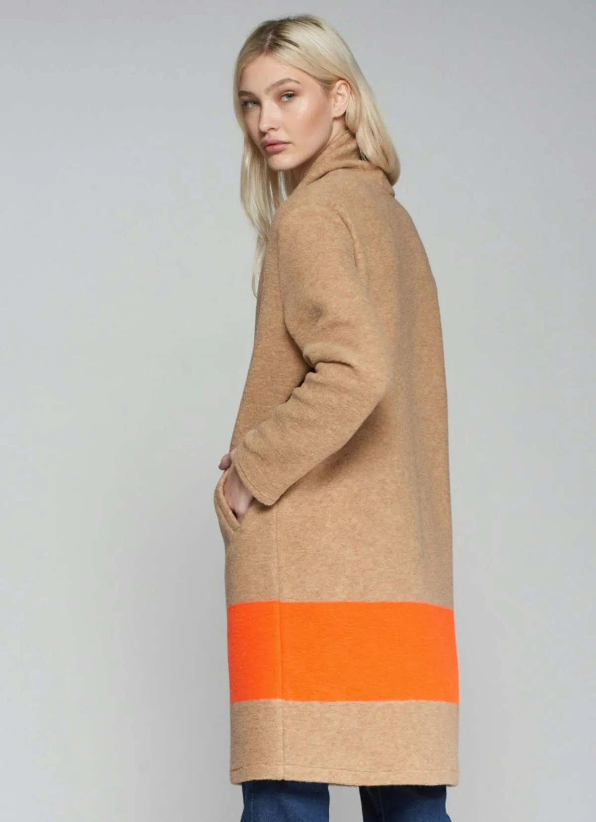 Camel Color Block Coat - natural