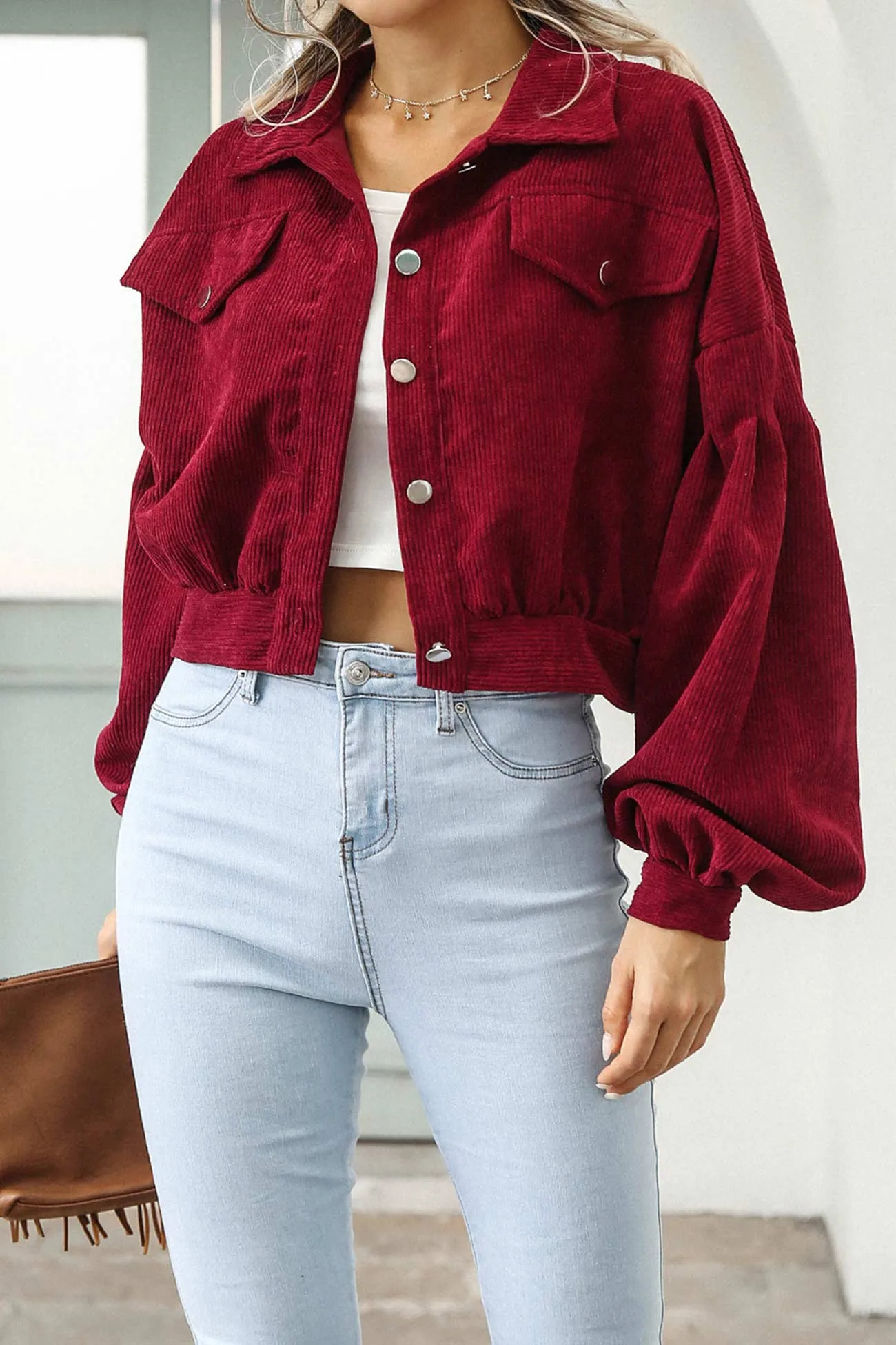 Corduroy Single-breasted Cropped Jacket