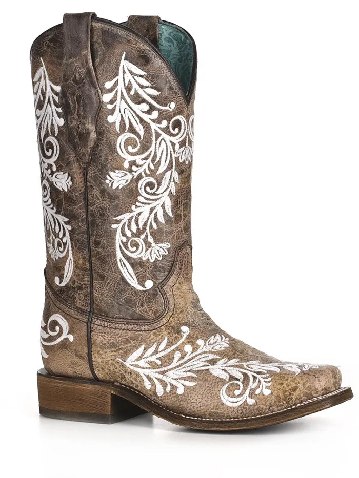 Corral A4063 Ladies Embroidery Glow Collection Western Boot Square Toe Brown