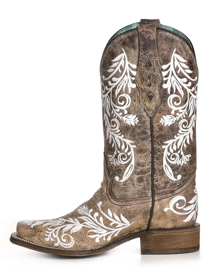 Corral A4063 Ladies Embroidery Glow Collection Western Boot Square Toe Brown