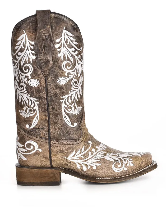 Corral A4063 Ladies Embroidery Glow Collection Western Boot Square Toe Brown