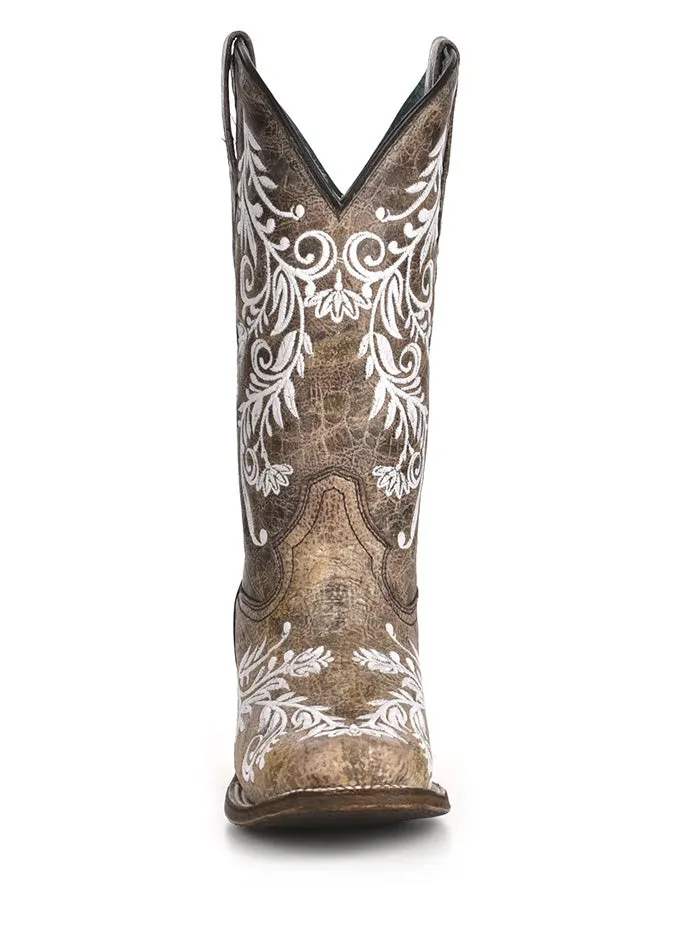 Corral A4063 Ladies Embroidery Glow Collection Western Boot Square Toe Brown