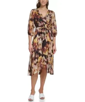 DKNY Women's Blouson Sleeve Floral Wrap Dress