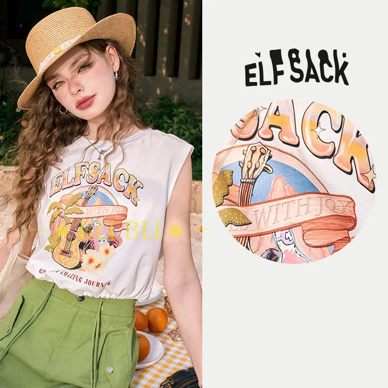 ELF SACK  |Crew Neck Sleeveless Street Style Cotton Long Sleeve T-shirt