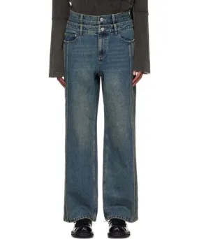 Feng Chen Wang Blue Multi Seam Straight Leg Jeans