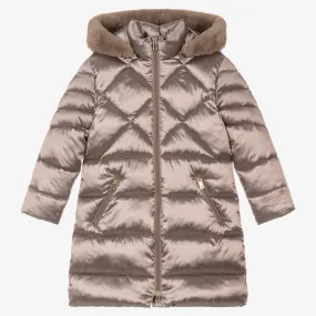 Girls Brown Hooded Puffer Coat