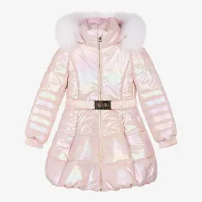 Girls Iridescent Pink Puffer Coat