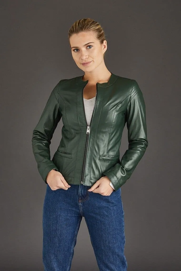 Green Leather Jackets Ladies :Chenel