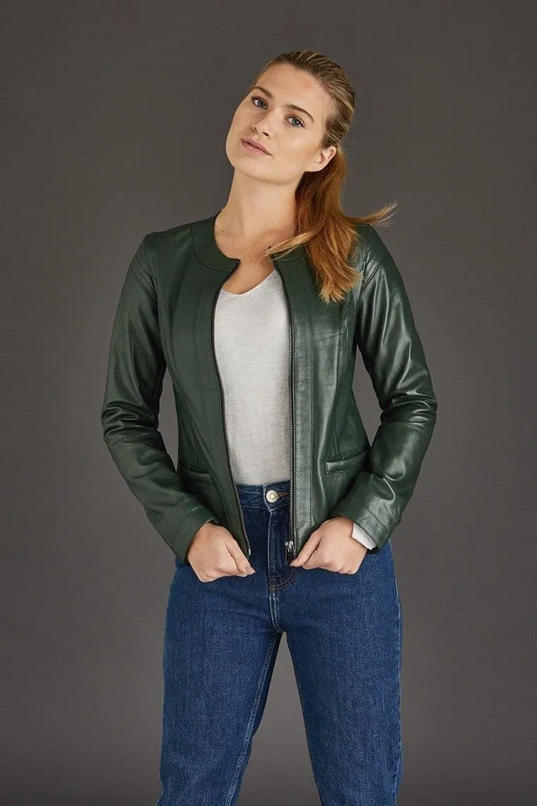 Green Leather Jackets Ladies :Chenel