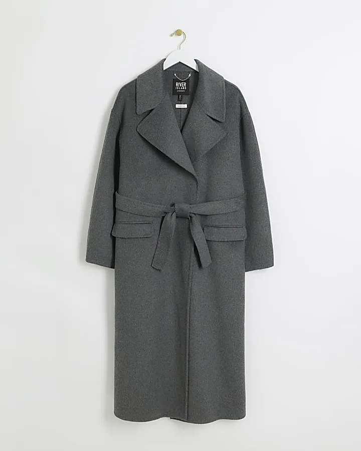 Grey wool blend belted coat