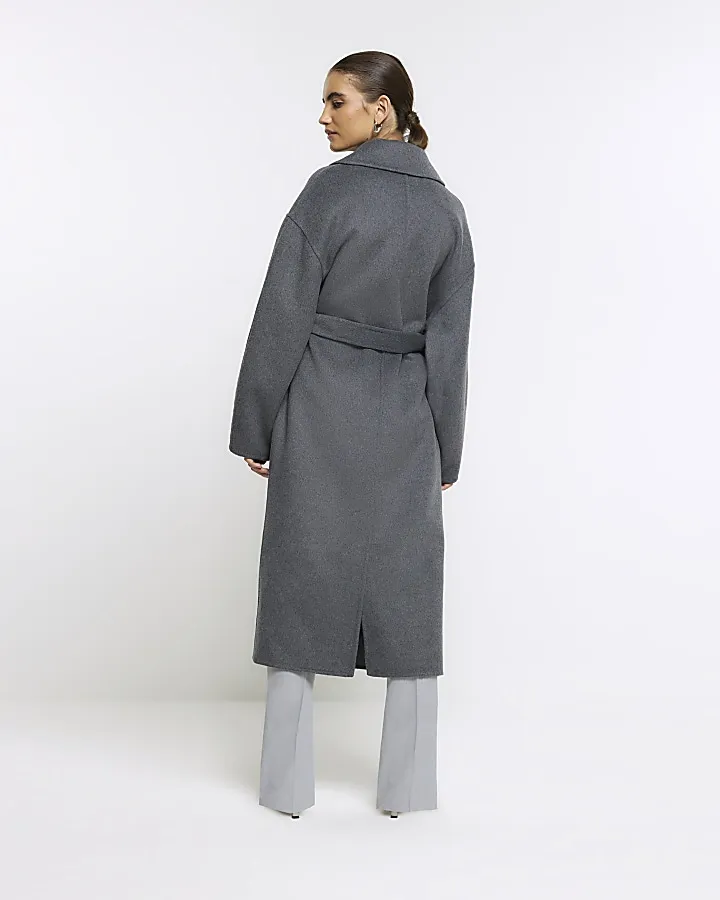 Grey wool blend belted coat