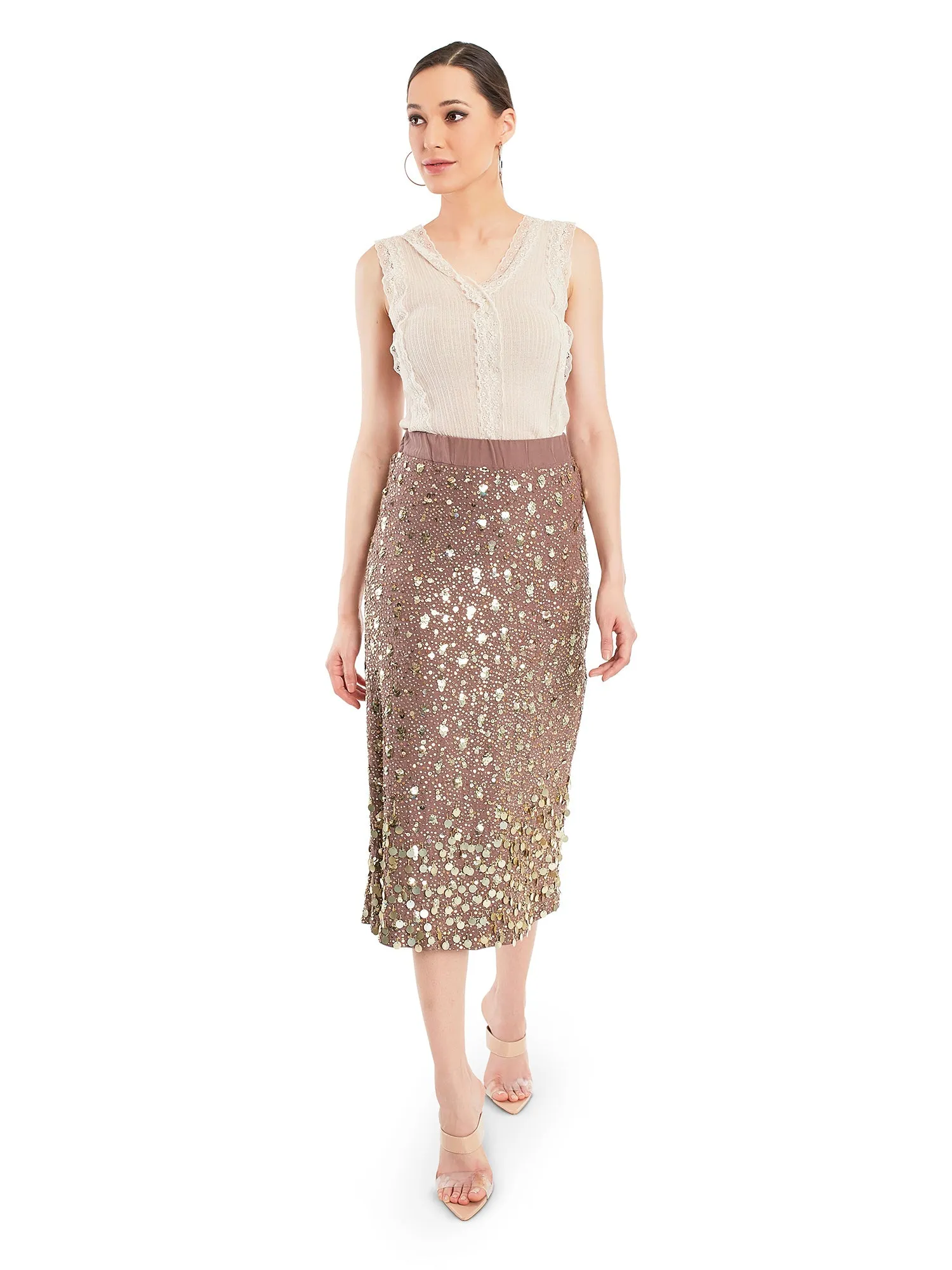 Hand Embroidered Crepe Silk Skirt