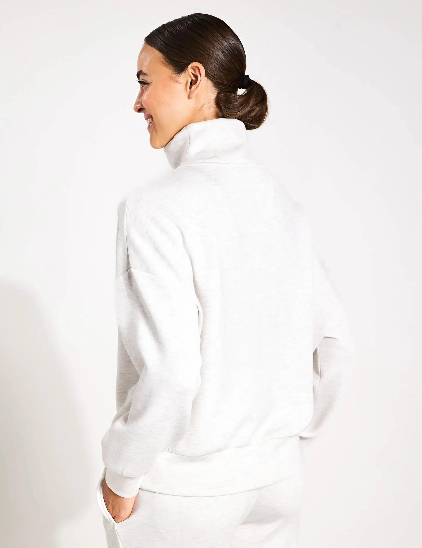 Hawley Half Zip Sweat - Ivory Marl