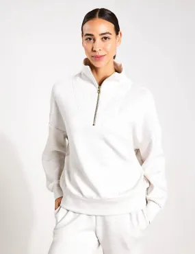 Hawley Half Zip Sweat - Ivory Marl