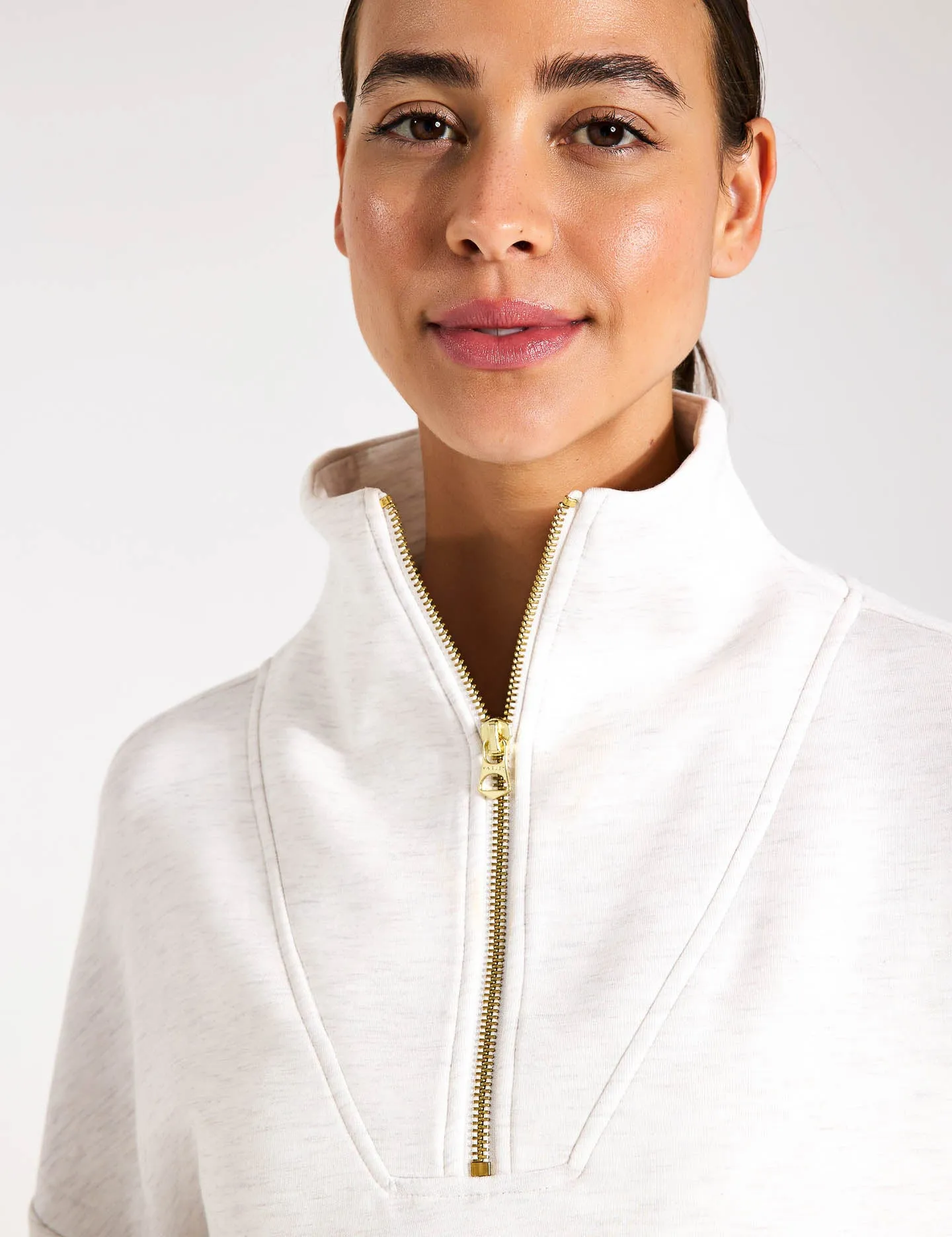 Hawley Half Zip Sweat - Ivory Marl