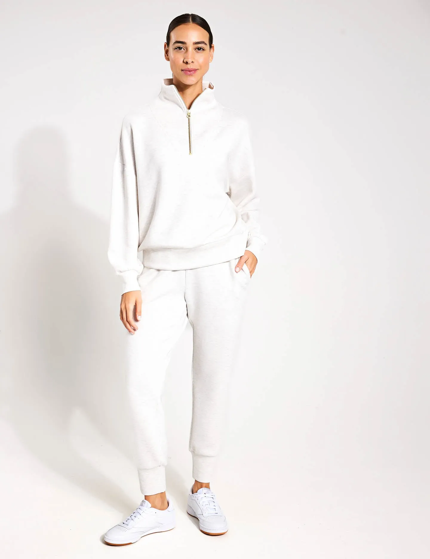 Hawley Half Zip Sweat - Ivory Marl