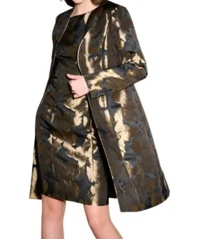 Joseph Ribkoff Leaf Duster Coat In Black/bronze