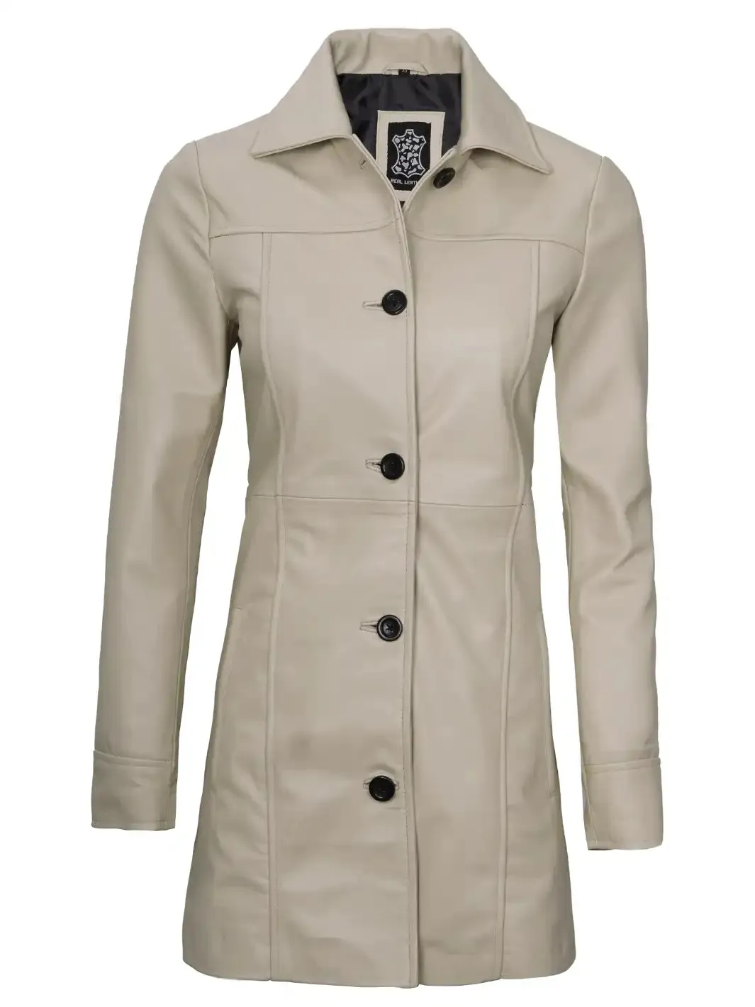 Kandis Women Beige Real Leather Car Coat