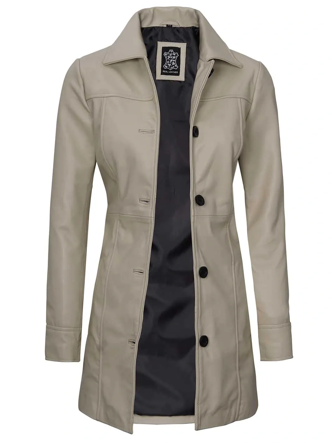 Kandis Women Beige Real Leather Car Coat