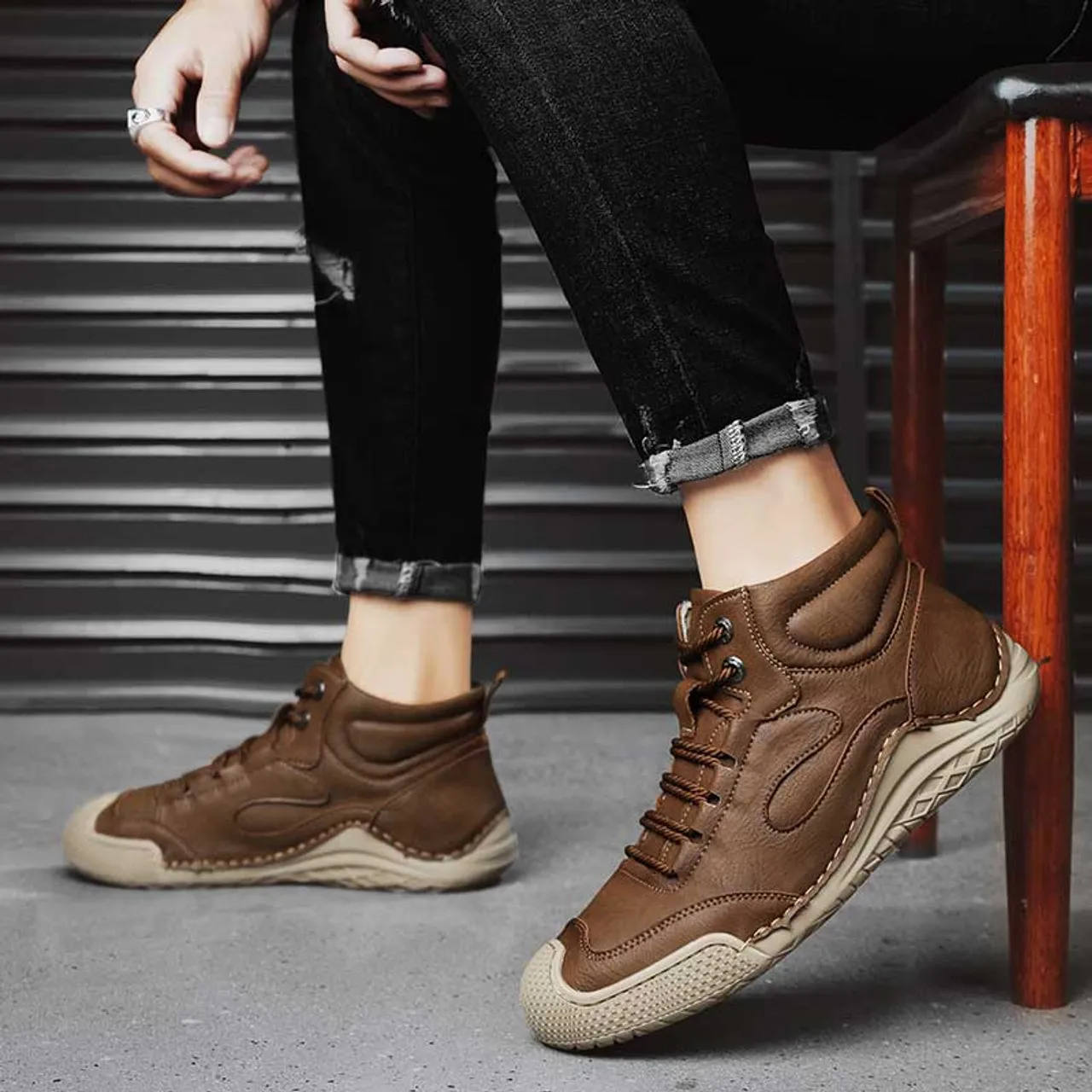 Khaki thread & layer accents casual shoe sneaker