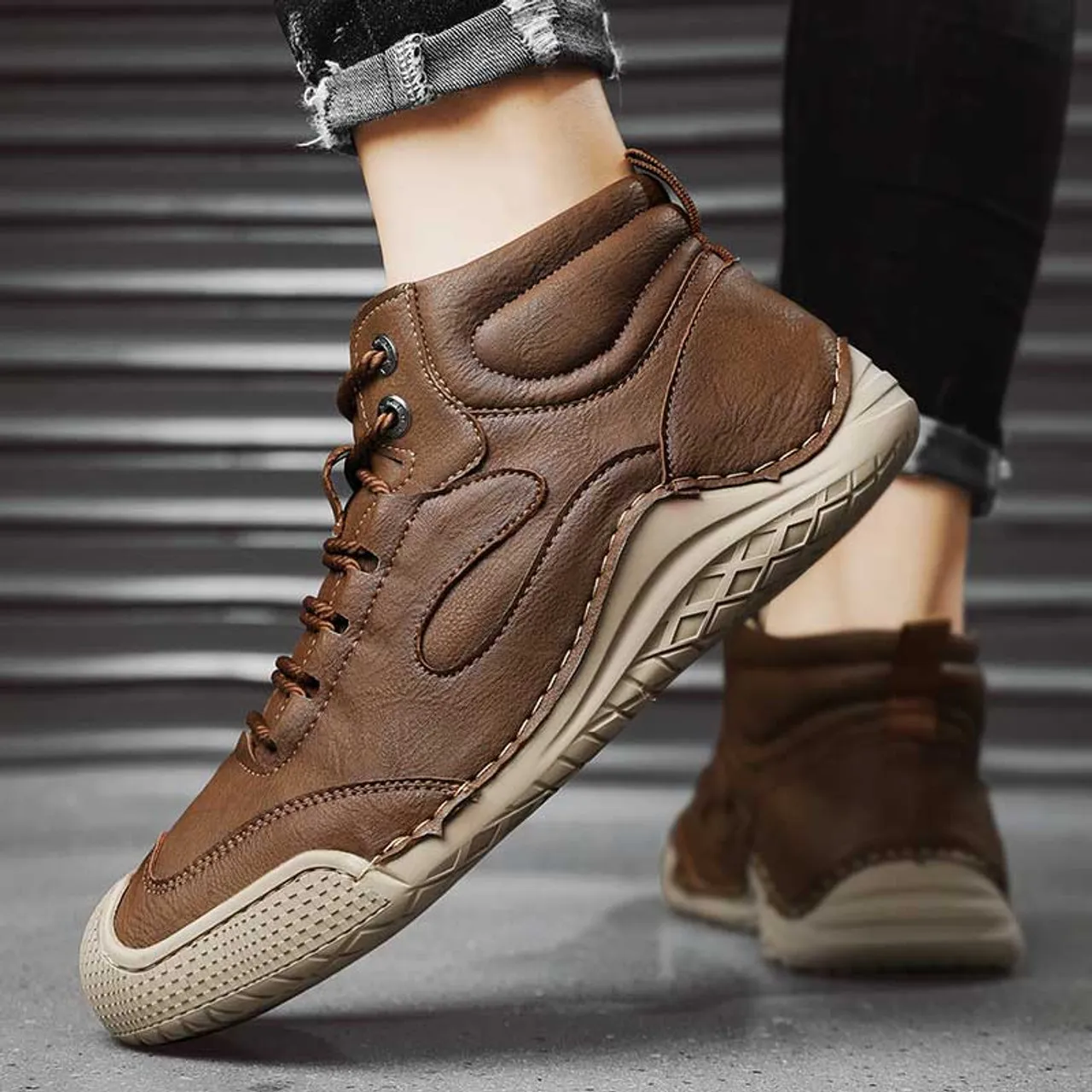 Khaki thread & layer accents casual shoe sneaker