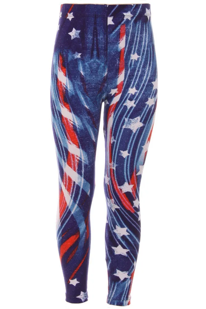 Kid's Colorful 4th of July Flying Star Pattern Printed Leggings