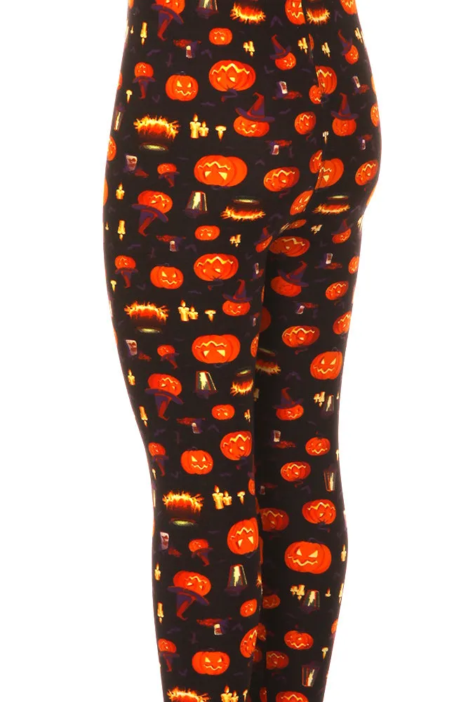 Kid's Jack O' Lantern Candle Pumpkin Pattern Printed Leggings