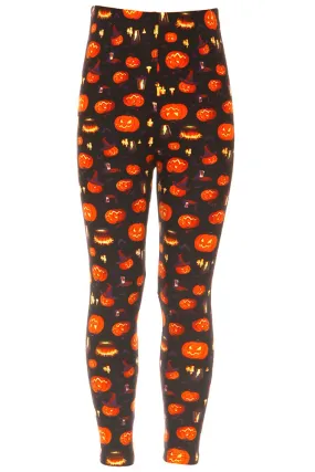 Kid's Jack O' Lantern Candle Pumpkin Pattern Printed Leggings