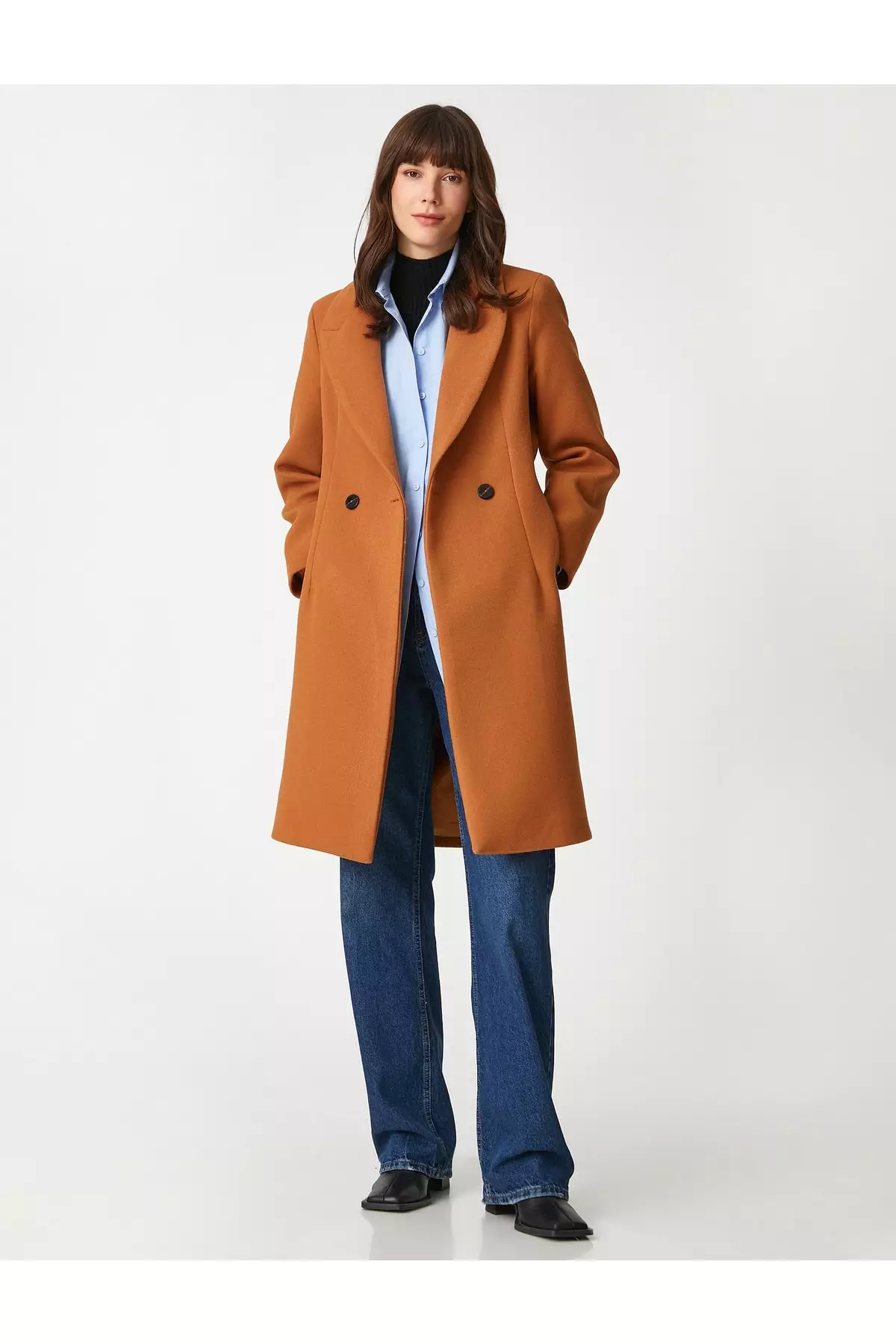 KOTON Double Breasted Stamped Coat