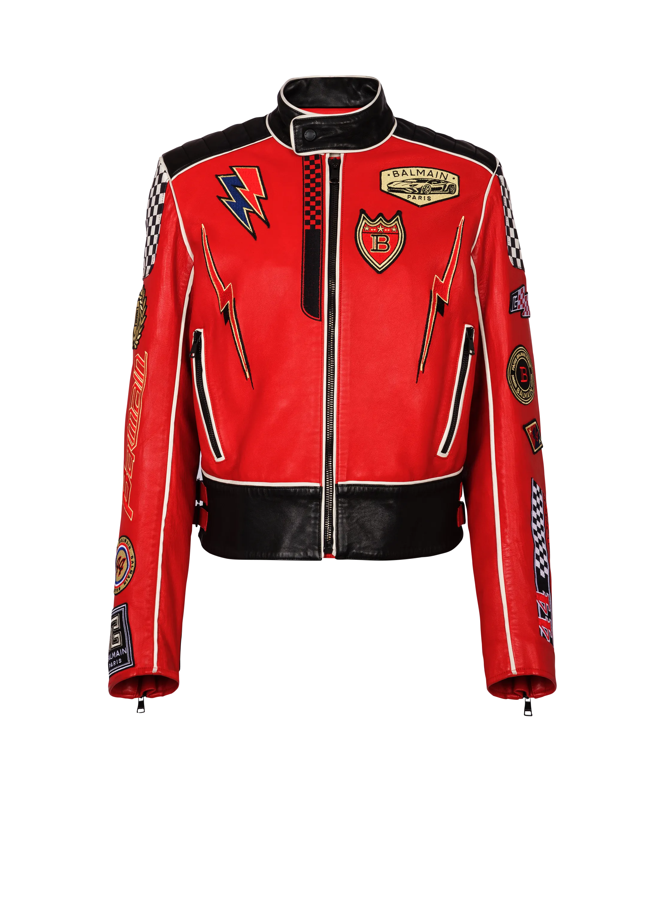 Lambskin jacket with Balmain Racing patches