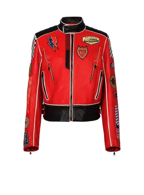 Lambskin jacket with Balmain Racing patches