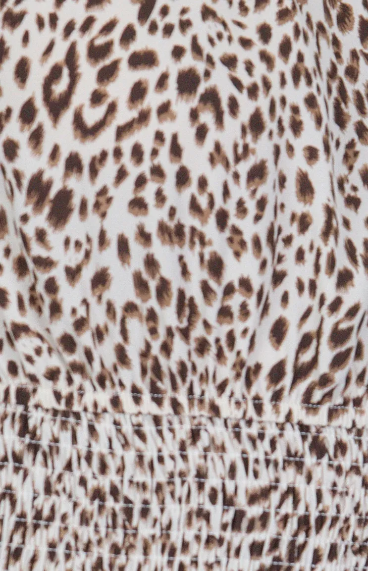 Leopard Print Off the Shoulder Shirred Mini Dress (SDR1080A)