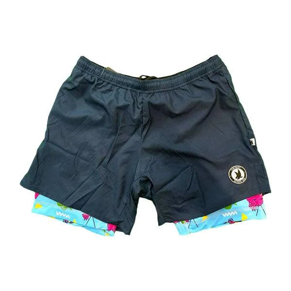 Mens 2-1 Compression Navy/flamingo liner 7 short