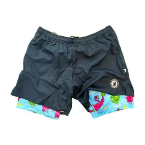 Mens 2-1 Compression Navy/flamingo liner 7 short