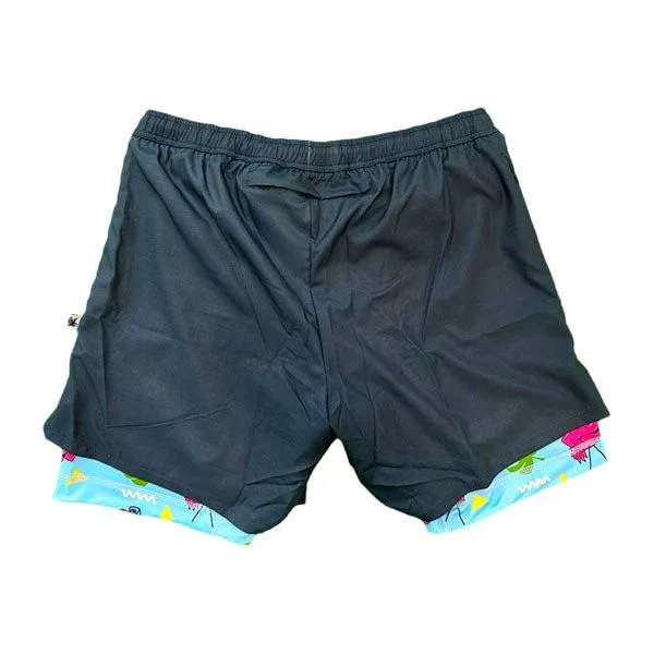 Mens 2-1 Compression Navy/flamingo liner 7 short