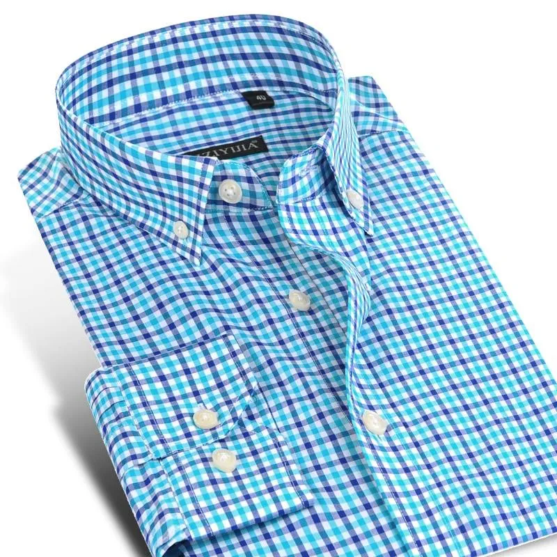 Men's Casual Plaid Checkered Cotton Full Sleeve Pocket-less Shirts