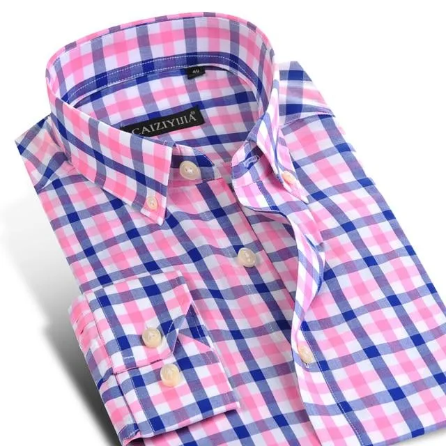 Men's Casual Plaid Checkered Cotton Full Sleeve Pocket-less Shirts