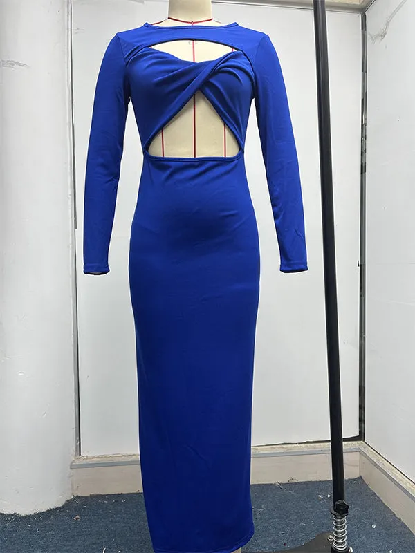 Momnfancy Blue Cut Out Crop Cross Ruffle Bodycon Elegant Plus Size Photoshoot Gown Baby Shower Maternity Maxi Dress