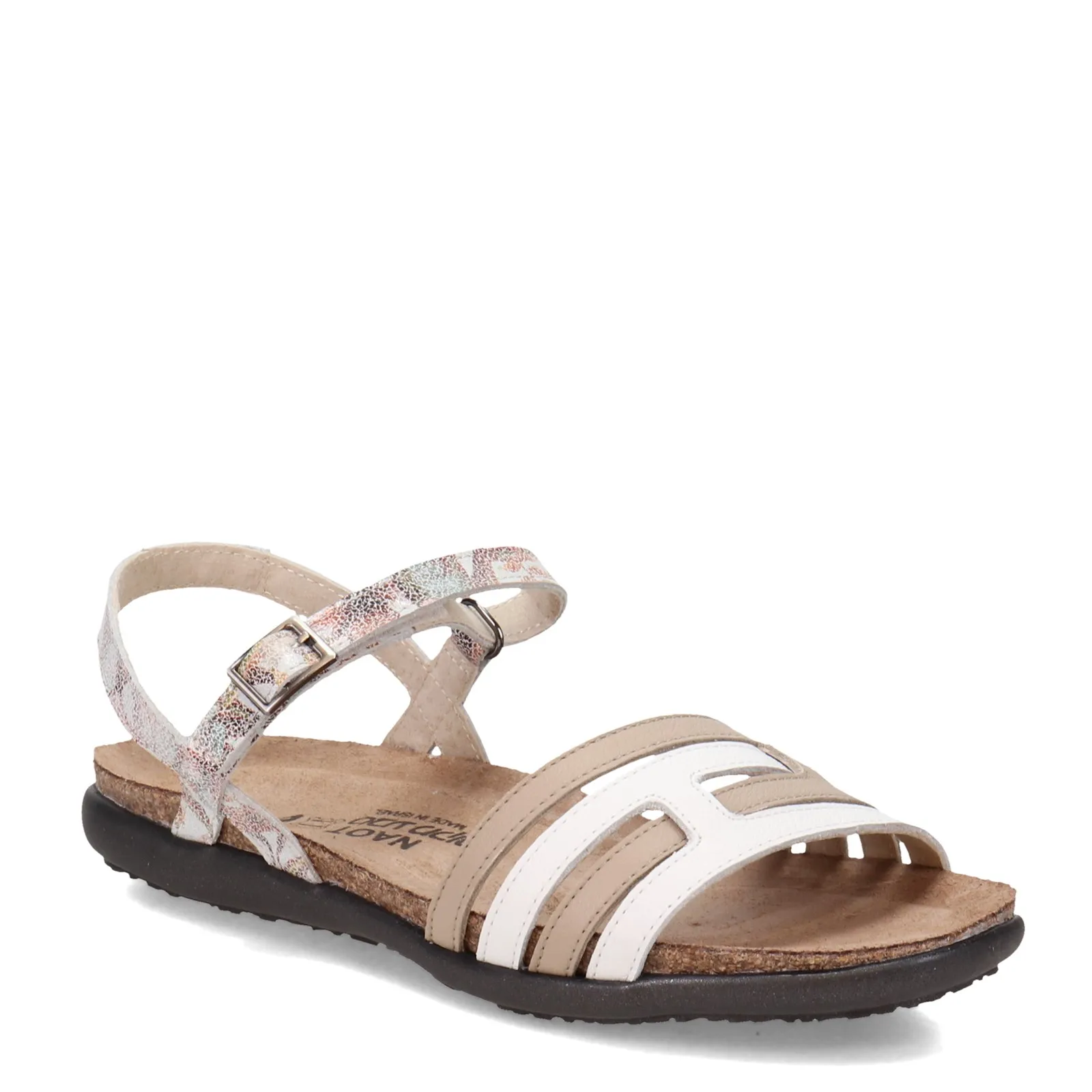 Naot Womens Lucy Strappy Flat Sandal- White Beige Leather